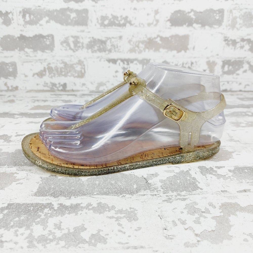 Kate Spade Womens Silver Glitter Yari Jelly T-Strap Ankle Cork Sole Sandals O484